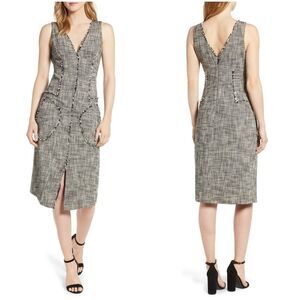 Rachel Roy Collection Raw Edge MIDI Tweed Dress Black White Size 0